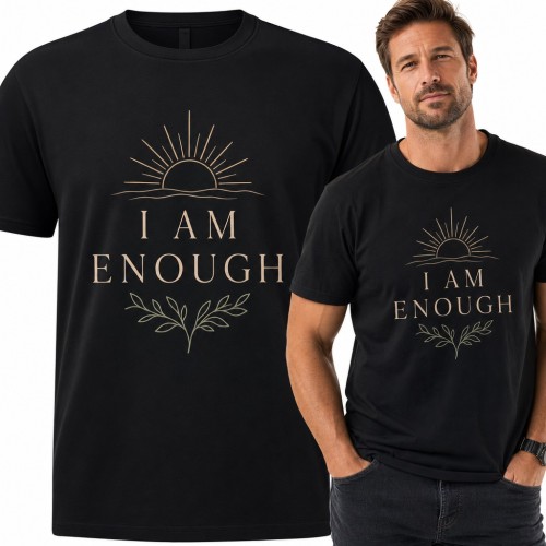 Koszulka męska „I am enough” - motywacyjny napis ze wschodem słońca