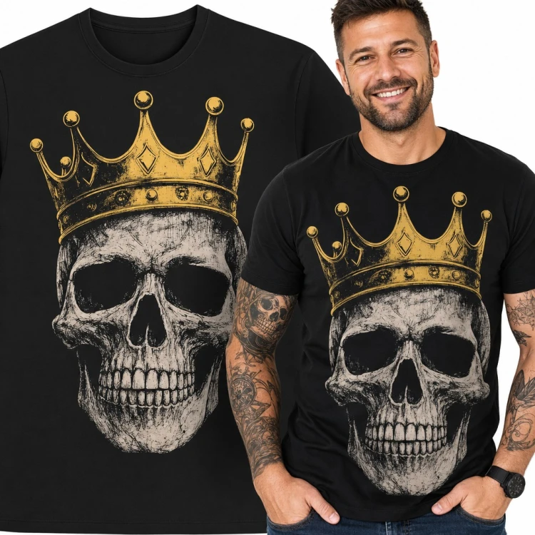 Koszulka męska czaszka w złotej koronie - królewski skull