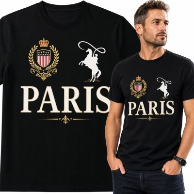 Koszulka męska „Paris” - herb z koroną i kowboj na koniu