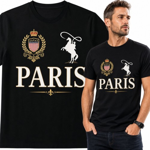 Koszulka męska „Paris” - herb z koroną i kowboj na koniu