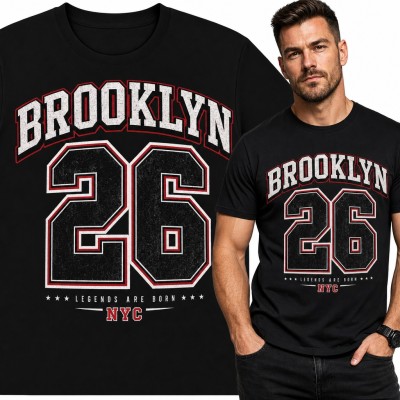 Koszulka męska „Brooklyn 26 Legends Are Born NYC” - styl college Nowy Jork