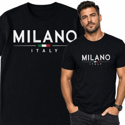 Koszulka męska „Milano Italy” - minimalistyczny napis z flagą Włoch