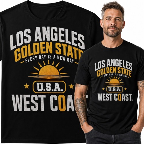 Koszulka męska „Los Angeles Golden State” - zachód słońca i West Coast USA