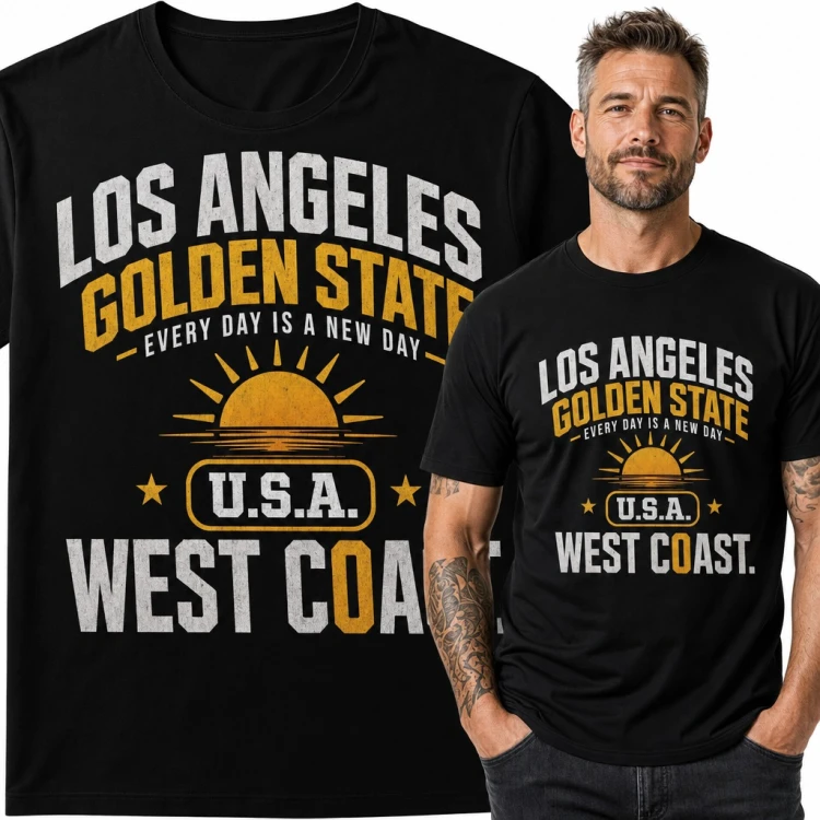 Koszulka męska „Los Angeles Golden State” - zachód słońca i West Coast USA