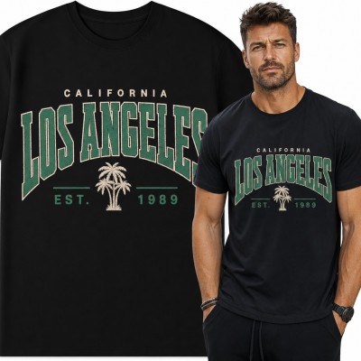 Koszulka męska „Los Angeles” - napis California w stylu college z palmami i Est. 1989