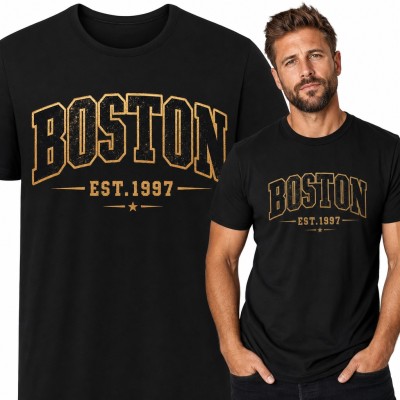 Koszulka męska „Boston Est.1997” - złoty napis w stylu college