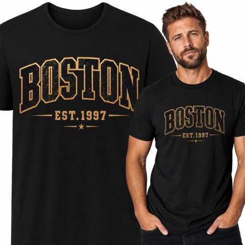 Koszulka męska „Boston Est.1997” - złoty napis w stylu college