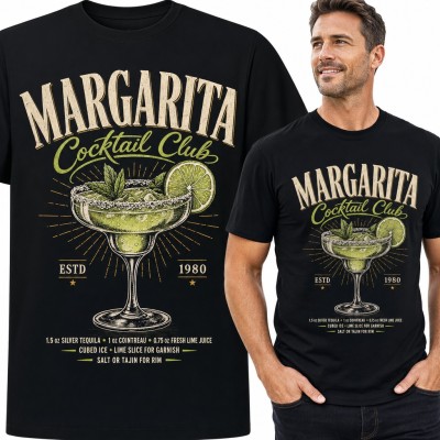 Koszulka męska „Margarita Cocktail Club” - kieliszek z limonką i przepisem na drink