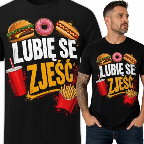 Koszulka męska z fast foodami „Lubię se zjeść” - humorystyczny nadruk