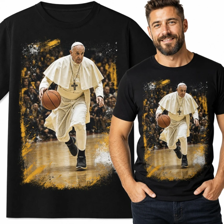 Koszulka męska papież grający w koszykówkę - mem dla koszykarza