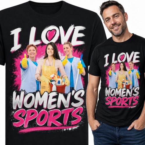 Koszulka męska „I love women's sports” - ironiczny żart ze sprzątaniem