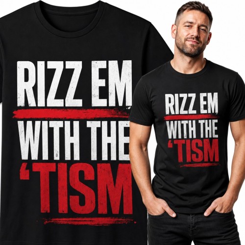 Koszulka męska z memem „Rizz em with the 'tism” - napis dla fana internetowego slangu