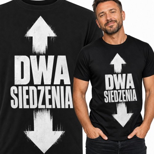 Koszulka męska „Dwa siedzenia” - śmieszny napis ze strzałkami w górę i w dół