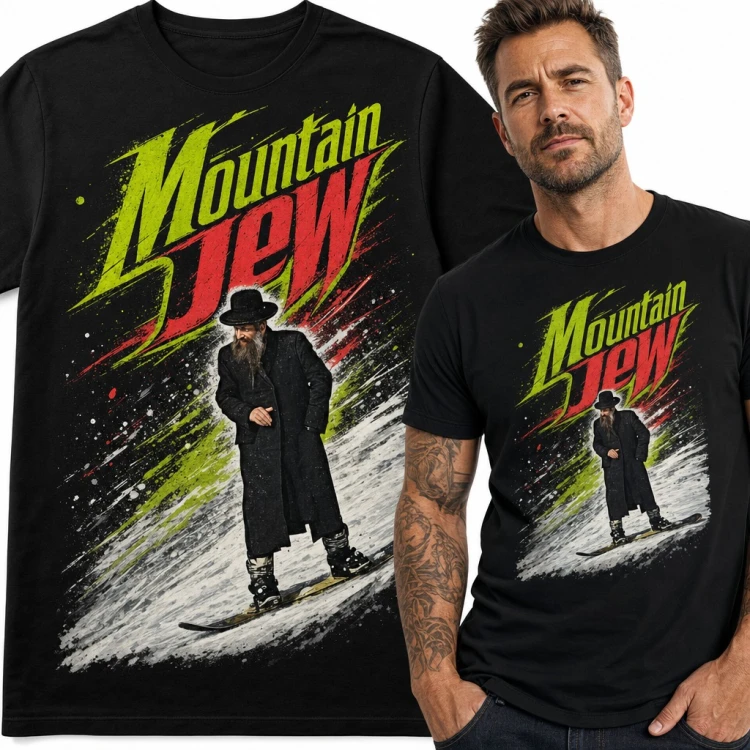 Koszulka męska „Mountain Jew” - snowboardzista w kapeluszu na stoku