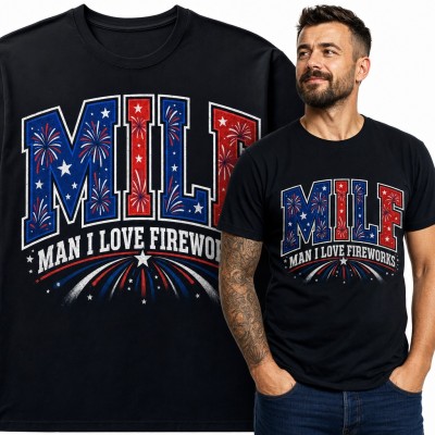 Koszulka męska „MILF Man I Love Fireworks” - śmieszna dla fana fajerwerków