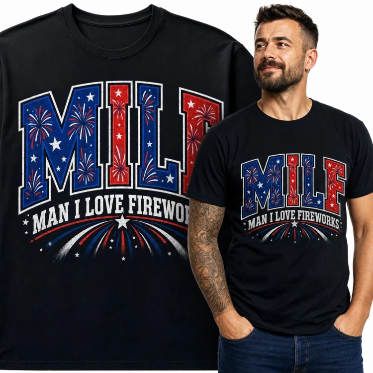 Koszulka męska „MILF Man I Love Fireworks” - śmieszna dla fana fajerwerków