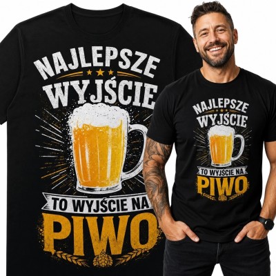 Koszulka męska z kuflem piwa „Najlepsze wyjście to wyjście na piwo” - nadruk retro