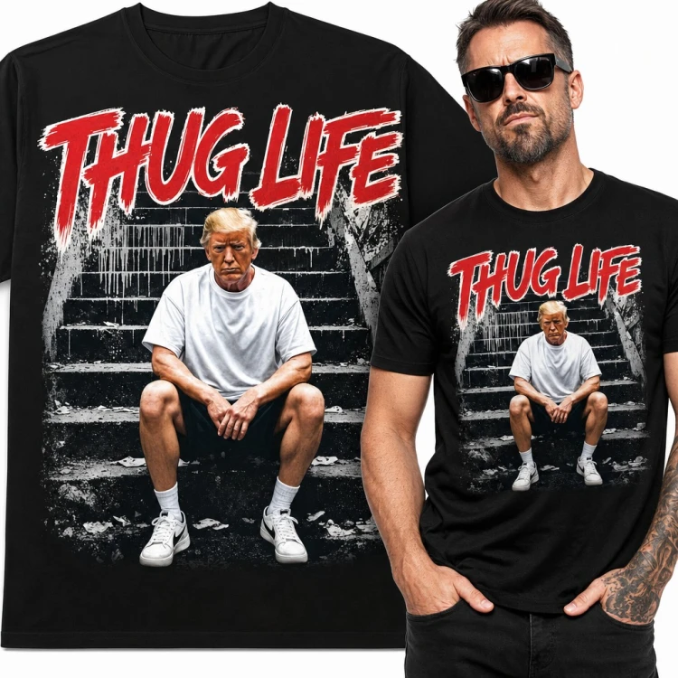 Koszulka męska „Thug Life” - mem z mężczyzną na ulicznych schodach