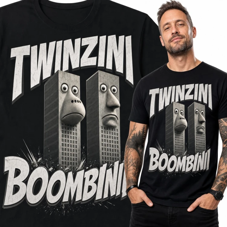 Koszulka męska „Twinzini Boombini” - mem Italian brainrot z wieżowcami