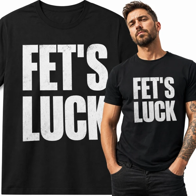 Koszulka męska z napisem „Fet's luck” - dwuznaczna gra słów