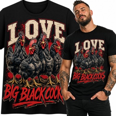 Koszulka męska „Love Big Black Cocks” - czarne koguty dla hodowcy kur