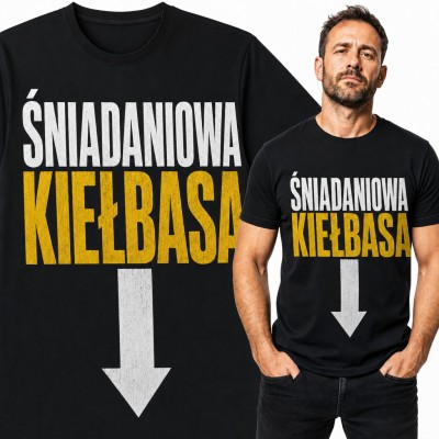 Koszulka męska „Śniadaniowa kiełbasa” - dwuznaczny żart ze strzałką w dół