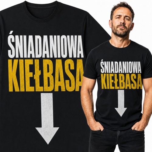 Koszulka męska „Śniadaniowa kiełbasa” - dwuznaczny żart ze strzałką w dół