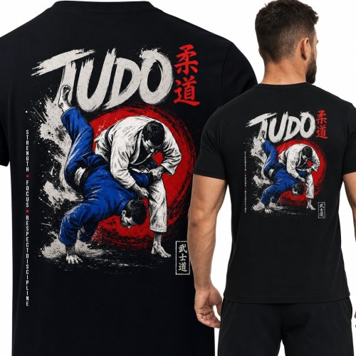 Koszulka męska „Judo” z rzutem zawodników w judogi - duży nadruk na plecach