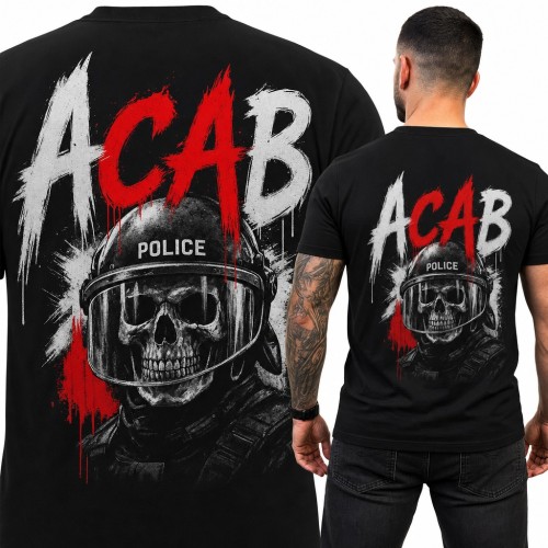 Koszulka męska „ACAB” - czaszka w policyjnym kasku dla kibica - duży nadruk na plecach