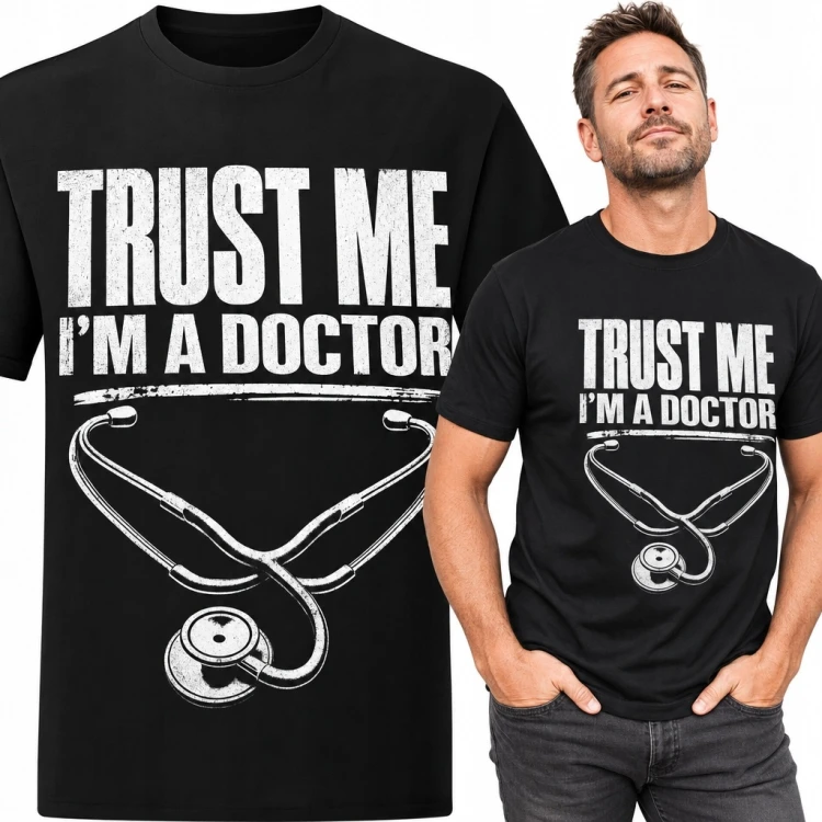 Koszulka męska dla lekarza „Trust Me I’m a Doctor” - stetoskop