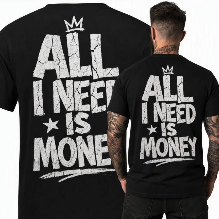 Koszulka męska „All I need is money” z koroną - duży nadruk na plecach