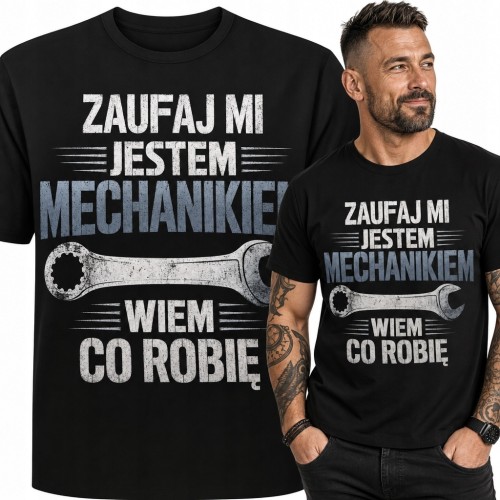 Koszulka męska dla mechanika „Zaufaj mi, jestem mechanikiem, wiem co robię” - klucz płaski