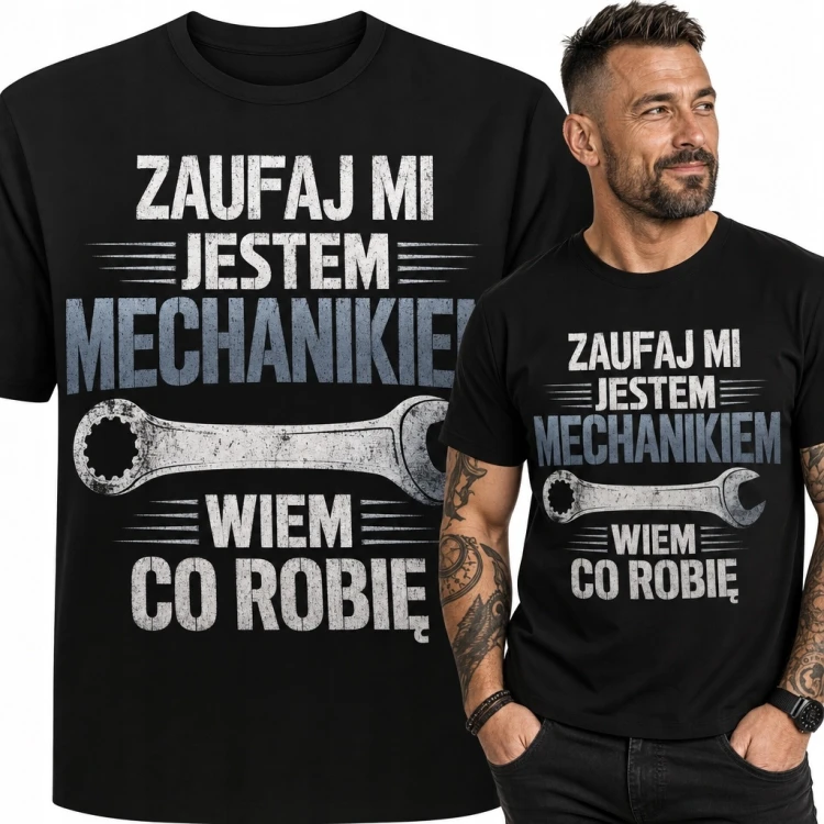 Koszulka męska dla mechanika „Zaufaj mi, jestem mechanikiem, wiem co robię” - klucz płaski