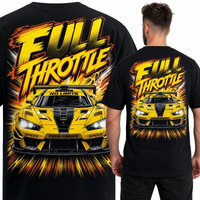 Koszulka męska „Full Throttle” - żółte auto wyścigowe - duży nadruk na plecach