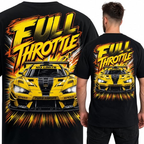 Koszulka męska „Full Throttle” - żółte auto wyścigowe - duży nadruk na plecach