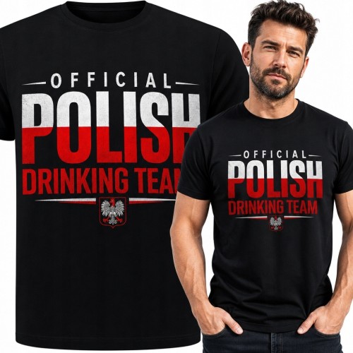 Koszulka męska z polskim orłem „Polish Drinking Team” - patriotyczny humor