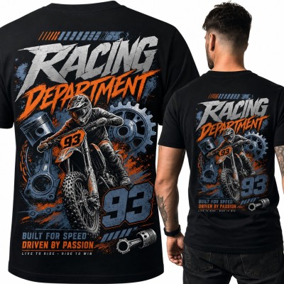 Koszulka męska motocross „Racing Department” z numerem 93 - duży nadruk na plecach