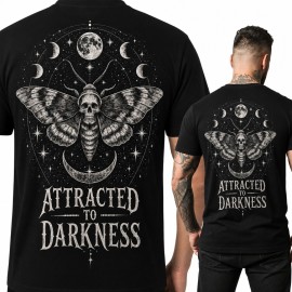 Koszulka męska ćma z czaszką i fazami księżyca „Attracted to darkness” - duży nadruk na plecach