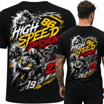 Koszulka męska „High Speed Division” - wyścigi ścigaczy na torze, duży nadruk na plecach