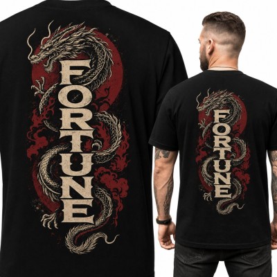 Koszulka męska „Fortune” z chińskim smokiem - duży nadruk na plecach