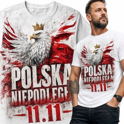 Koszulka męska „Polska niepodległa 11.11” - orzeł w koronie dla patrioty