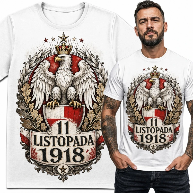 Koszulka męska „11 listopada 1918” - orzeł w koronie na Święto Niepodległości