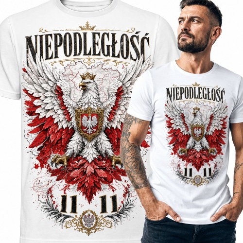 Koszulka męska „Niepodległość” - orzeł w koronie z herbem i datą 11.11
