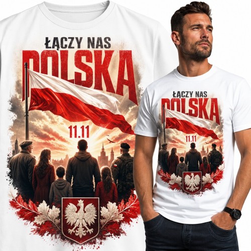 Koszulka męska „Łączy nas Polska” - flaga, orzeł i 11.11 na Święto Niepodległości