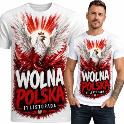 Koszulka męska „Wolna Polska 11 listopada” - orzeł biały w koronie