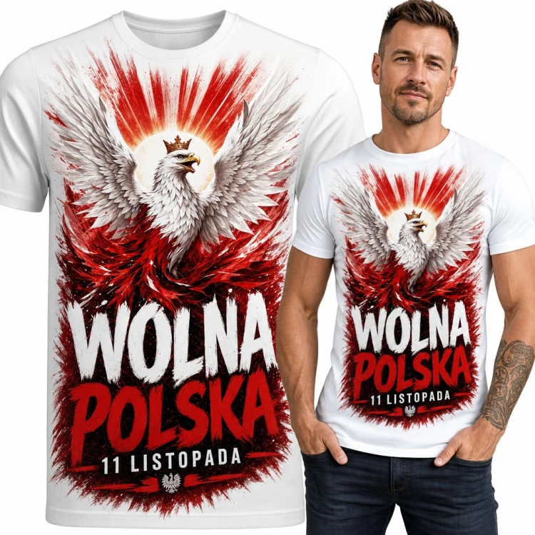 Koszulka męska „Wolna Polska 11 listopada” - orzeł biały w koronie