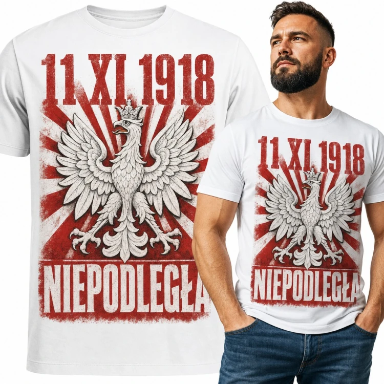 Koszulka męska „11 XI 1918 Niepodległa” - orzeł w koronie dla patrioty