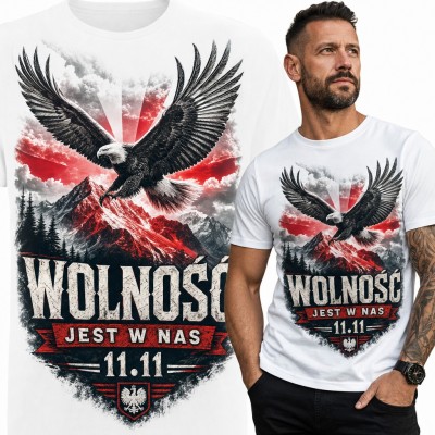 Koszulka męska „Wolność jest w nas 11.11” - orzeł nad górami i godło Polski