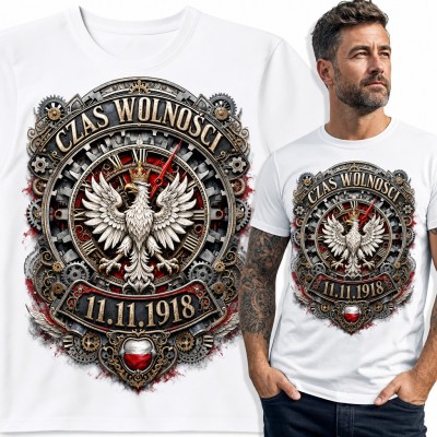 Koszulka męska „Czas wolności” - orzeł biały na zegarze steampunk 11.11.1918
