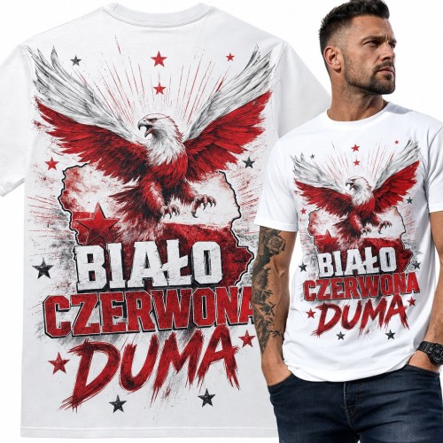 Koszulka męska z orłem i mapą Polski „Biało czerwona duma”